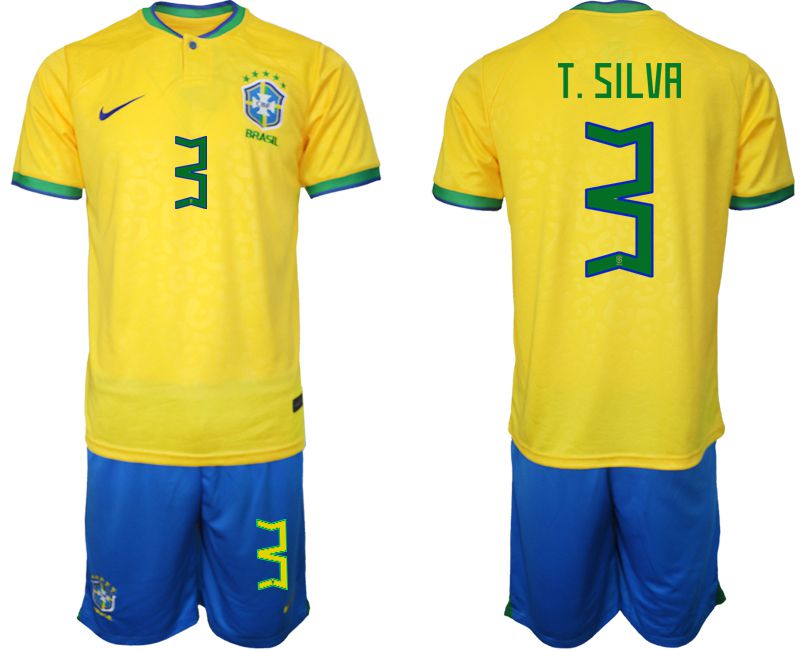Men 2022 World Cup National Team Brazil home yellow #3 Soccer Jerseys->customized soccer jersey->Custom Jersey